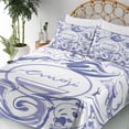 thumbnail image 3 of Ambesonne Emoji Fitted & Top Sheet Set with Shams, Marble Print Groovy Waves, Ceil Blue and White, 3 of 5
