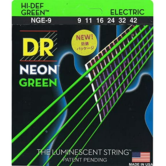 HI-Def Neonâ„¢ - Green Colored Coated Nickel Electric Guitar Strings: Light 9-42