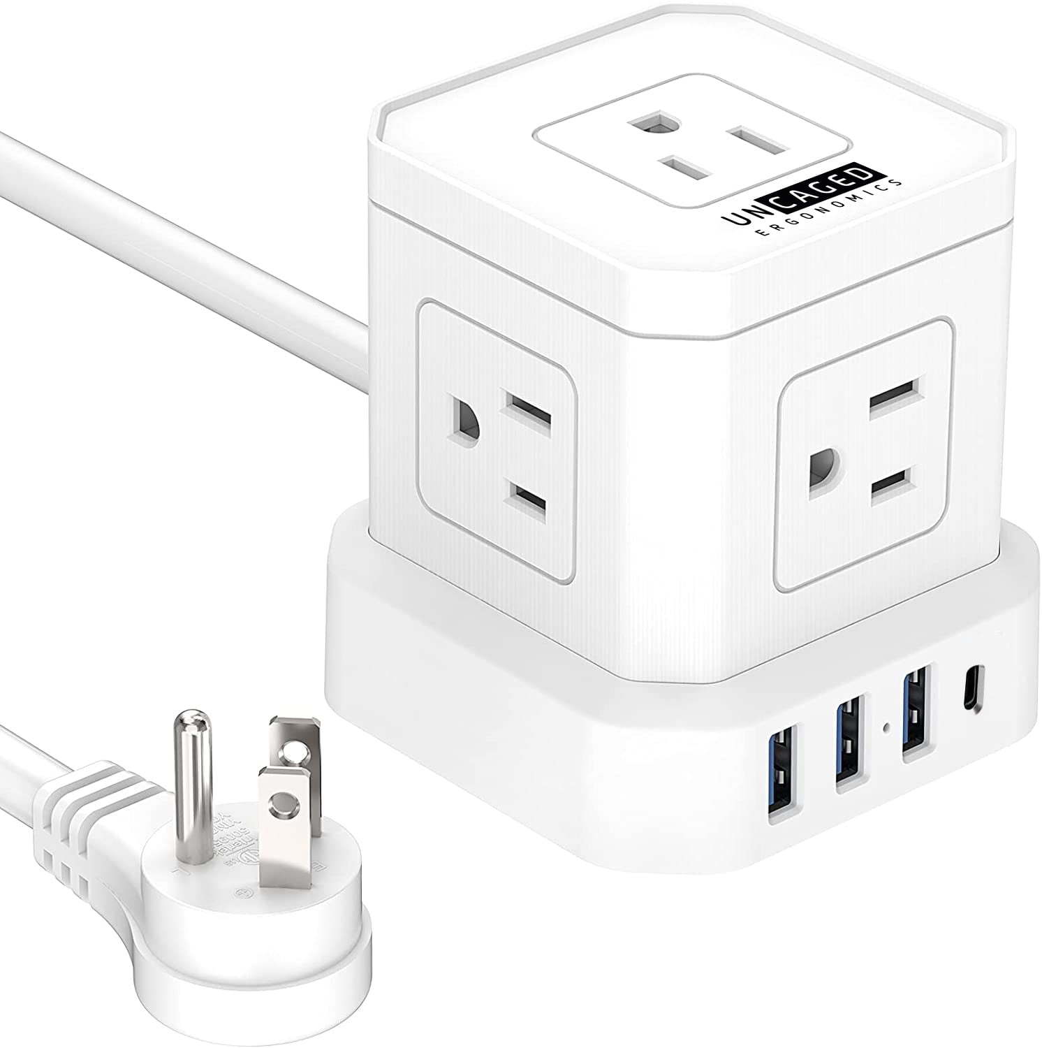 Cube Power Strip with Surge Protection – 10ft Extension Cord, 5 AC Outlets + 3 USB + 1 USB-C Fast Charging Ports, Mountable Charging Station with On/Off Switch