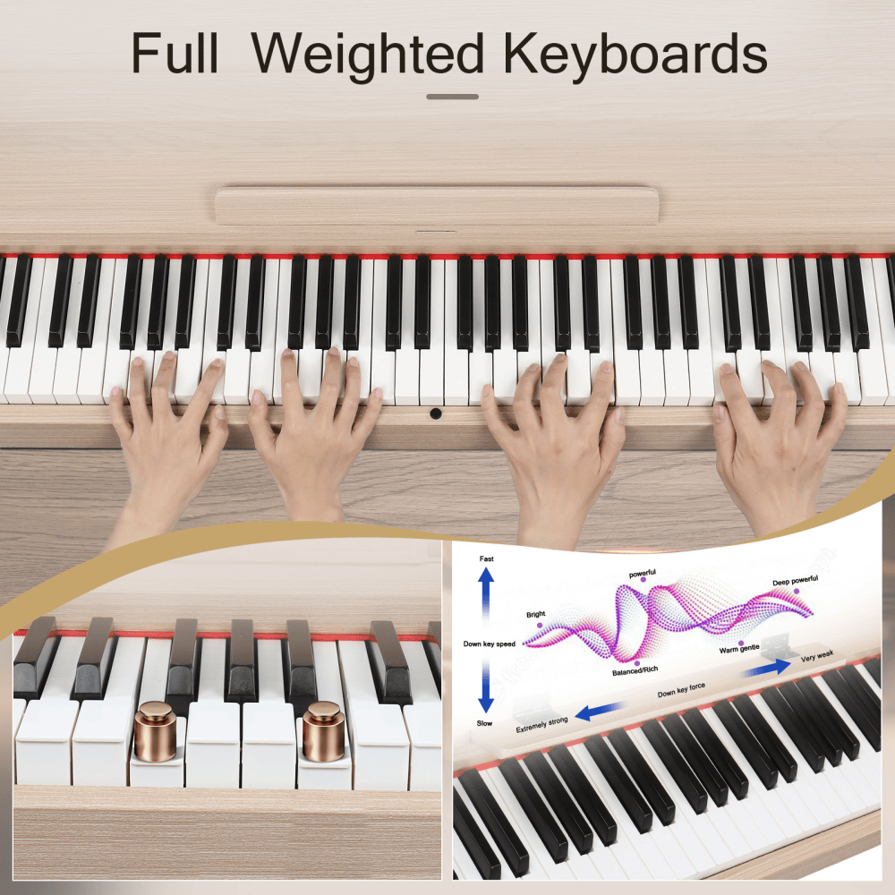 Tcbosik Digital Piano with Metal Stand and Headphone, 88 Key Full Weighted Keyboard with Triple Pedals for All Experience Levels, Wood Color