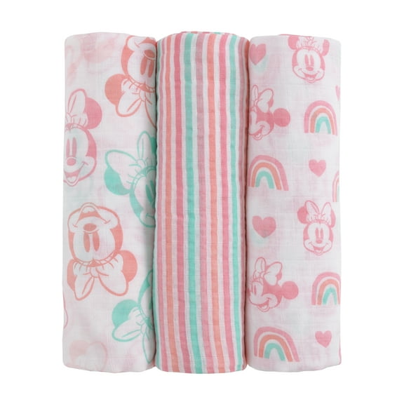 Disney Minnie Mouse 3 Piece Muslin Swaddle Baby Blankets