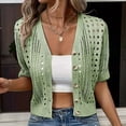 thumbnail image 5 of Sewkxo Women's Crochet Cardigan Sweaters Lightweight Summer Boho Open Front Knit Shrug 1/2 Sleeve Beach Cover Up,Light Green L, 5 of 8