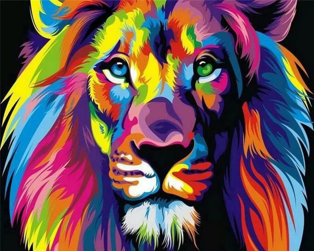 DIY Oil Painting Paintworks Paint by Number for Kids and Adults Lions Family 16x20 Inch,with Wooden Frame