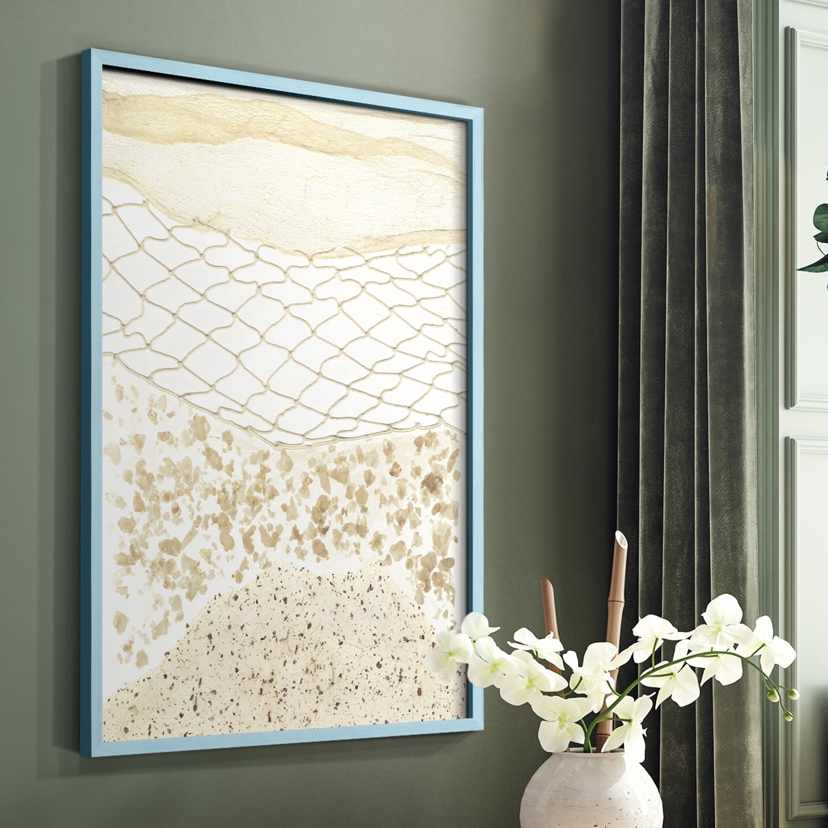Coast Away II Framed Print in Blue Solid Wood Framed Print No Nail Hanging