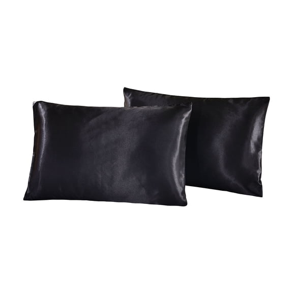 FOMIYES 1Pair Silky Satin Pillowcase Black Polyester Pillow Cover Comfortable for Sleep