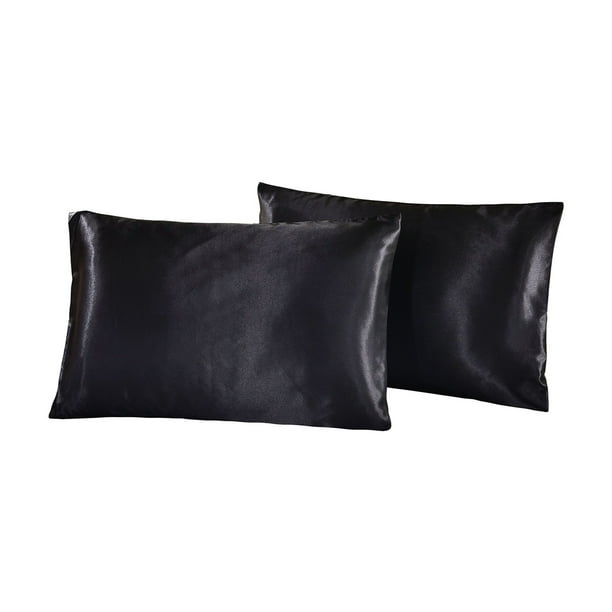 1 par de fundas de almohada de satén de seda brillante, sedosas y lujosas, para cabello y piel facial, 51 x 102 cm (negro)