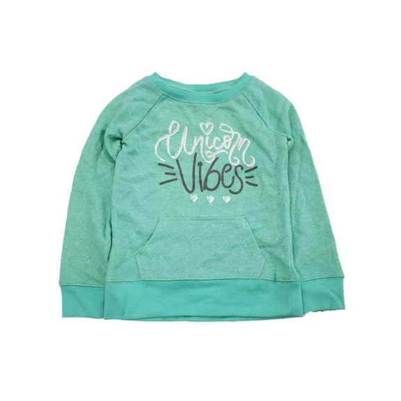 Girls Mint Green Winter Unicorn Vibes Heart Shiny Sweatshirt Sweat Shirt L