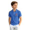 thumbnail image 2 of 250 Anniversary Usa Boys Knit Waffle Polo Breathable Blend Soft Soft Everyday Top Boys 4Th of July Shirt Blue 5-6 Years, 2 of 5
