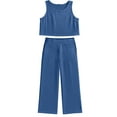 thumbnail image 6 of Cueply Women's Summer 2 Piece Outfits Lounge Sets Sleeveless Crop Top Wide Leg Cropped Pants with Pockets, 6 of 7
