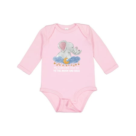 

Inktastic My Godmother Loves Me to the Moon and Back Elephant Family Gift Baby Boy or Baby Girl Long Sleeve Bodysuit