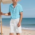 thumbnail image 6 of Timoontee Men's Lightweight Summer Cotton Linen Sets Loose Beach Vacation Sets Short Sleeve Button Down Hoodies with Drawstring Shorts Casual Tracksuits Light Blue XL, 6 of 9
