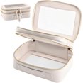 thumbnail image 1 of Clear Makeup Bag, Double Layers Clear Cosmetic Bag, Clear Toiletry Bag, Leather Clear Travel Bags Organizer with Zippers for Toiletries, 1 of 5