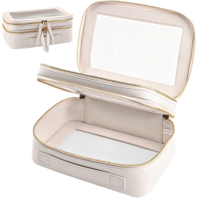 Clear Makeup Bag, Double Layers Clear Cosmetic Bag, Clear Toiletry Bag, Leather Clear Travel Bags Organizer with Zippers for Toiletries
