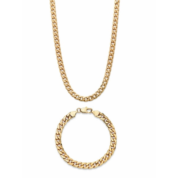 PalmBeach Jewelry Men's Curb-Link Chain 2-Piece 5.5 mm Necklace and 6.5 mm Bracelet Set 20" 8" Gold Ion-Plated