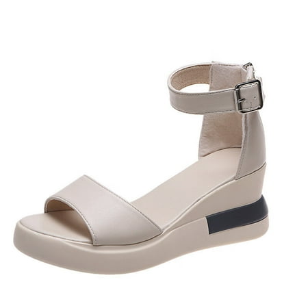 

Mackneog Women Solid Bohemian Peep Toe Wedges Thick Bottom Flatform Shoes Sandals Gift on Clearance