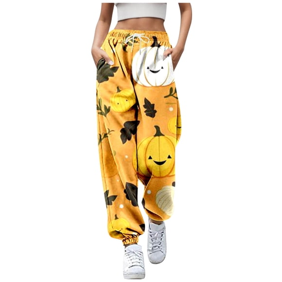 LUOGENLI Female Casual Pants Lady's Cartoon Printed Casual Pants Women Business Casual Pants 44X32 Casual Pants for Women Cargo Orange M
