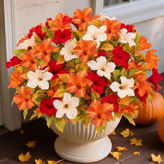 AcerichFad Artificial Fall Flowers, 8 Bundles Fake Petunias Silk Flowers Faux Plants for Outdoor Indoor Home Autumn Thanksgiving Garden Yard Porch Home Decor, Multicolor