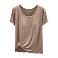 thumbnail image 5 of GPOECD Women's Summer Tank Tops with Built In Bra Support Seamless Crewneck Short Sleeve Solid Color Casual Blouse for Layering and Versatile Camisole Top for Women Khaki,M, 5 of 5