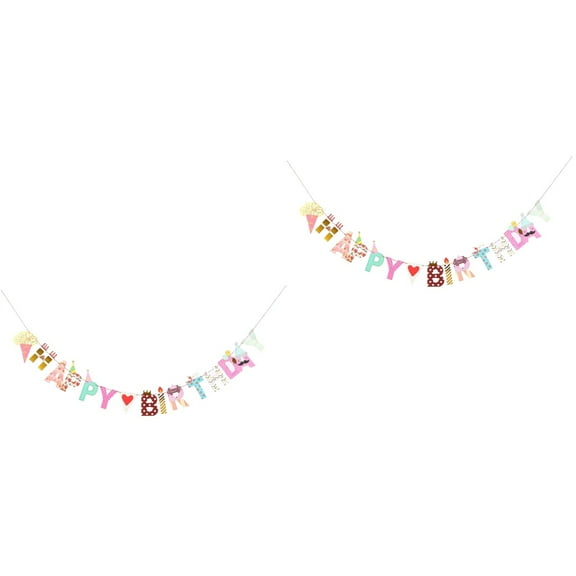 Masteelf 2pcs 2m HAPPY BIRTHDAY Paper Banners Flags Colorful Garland Decor for Baby Birthday Decorations