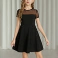 thumbnail image 2 of YWOAGH Girls Dress Solid Color Mesh Stitching Cute Summer Short Everyday Dress Girls Dresses for Casual Wear Black 5-6 Years, 2 of 4