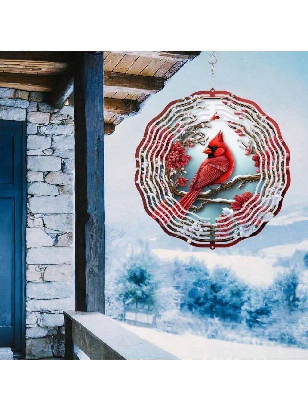 Vibrant Red Cardinal Wind Spinner & Mandala Wind Chime - Outdoor Metal Hanging Decor for Garden Patio