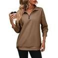 thumbnail image 2 of Resicozy Women's 1/4 Zip Quilted Sweatshirts Crew Neck Long Sleeve Pullover Tops Solid Casual Fashion Fall Tops Brown M, 2 of 5