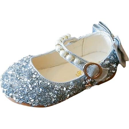 

Toddler Girl Sandals Flat Bowknot Glitter Sandals Non-Slip Princess Dress Shoes Party for Little Kid/Big Kid