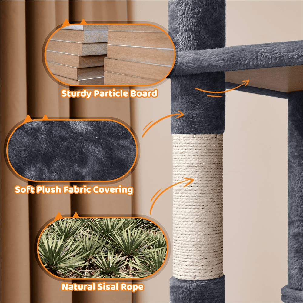 Alden Design 59" Cat Tree with Condo and Scratching Post Tower, Dark Gray