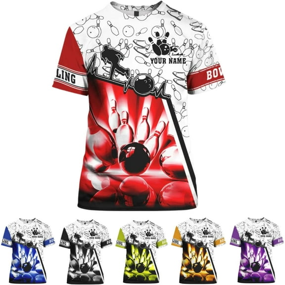 Personalized Bowling Shirts for Men and Women 3D, Bowling Shirts with Name, Custom Bowling Shirts Gift for Bowling Lover2 (Red, S)