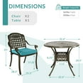 thumbnail image 5 of MEETWARM 3 Piece Patio Bistro Set, Outdoor All-Weather Cast Aluminum Dining Furniture Set Includes 2 Chairs with Cushions and a 35.4” Round Table with Umbrella Hole for Garden Deck, Ocean Blue, 5 of 7