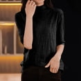 thumbnail image 2 of Fartey Women's Short Sleeve Sweater Fashion Textured Sweaters Soft Lightweight Mock Neck Knit Pullover Sweater Solid Color Thin Jumper Tops Black L, 2 of 6