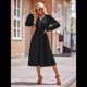thumbnail image 5 of Vestido Mini de Larga con Escote en V para Mujer, Corte A, Cintura Alta, Informal, Fluido, Ideal para Invitadas A Cócteles y Bodas. Negro M, 5 of 10