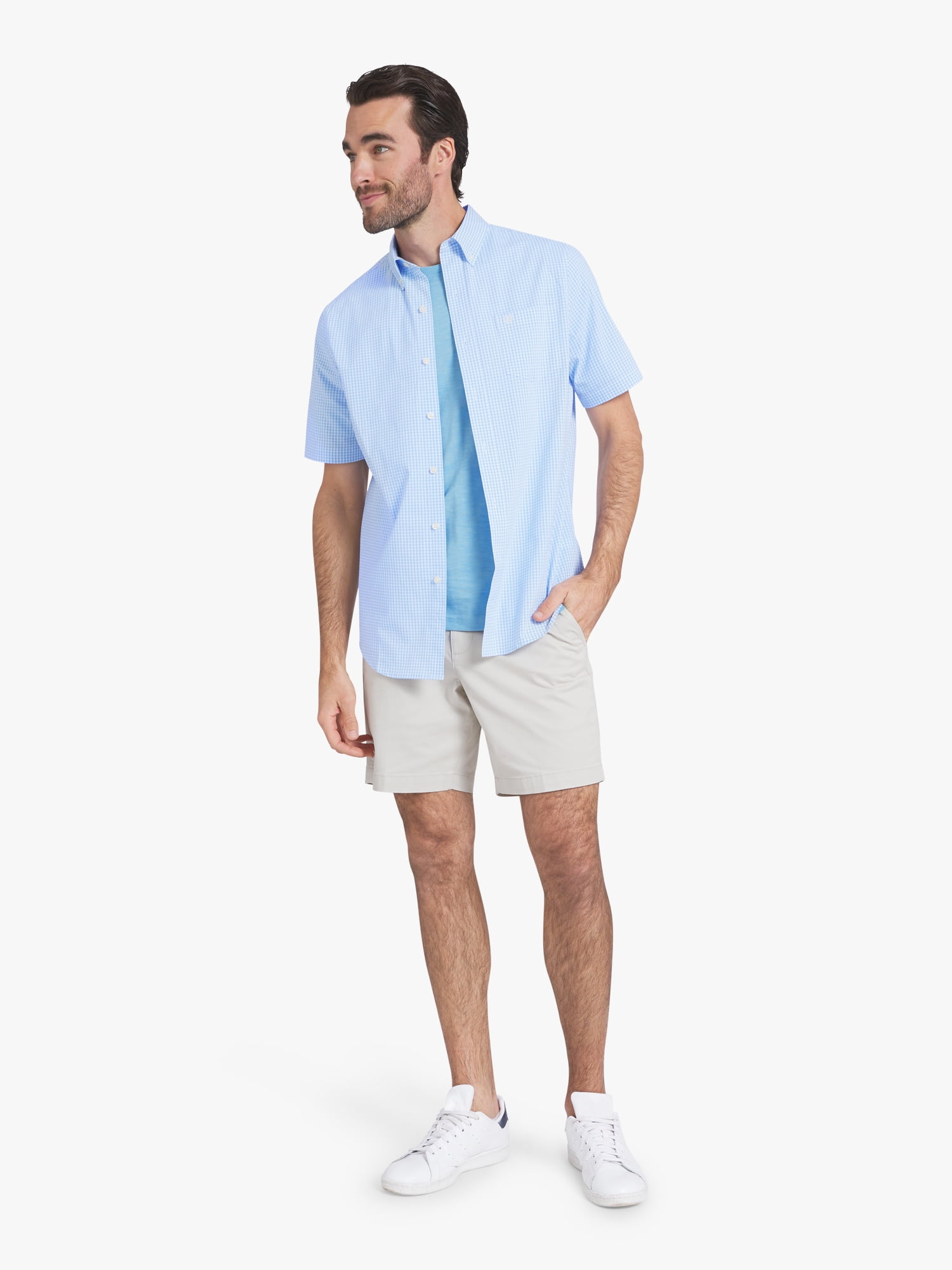 Chaps Men's & Big Men's Short Sleeve Easy Care Stretch Poplin Shirt, Sizes S-3XL
