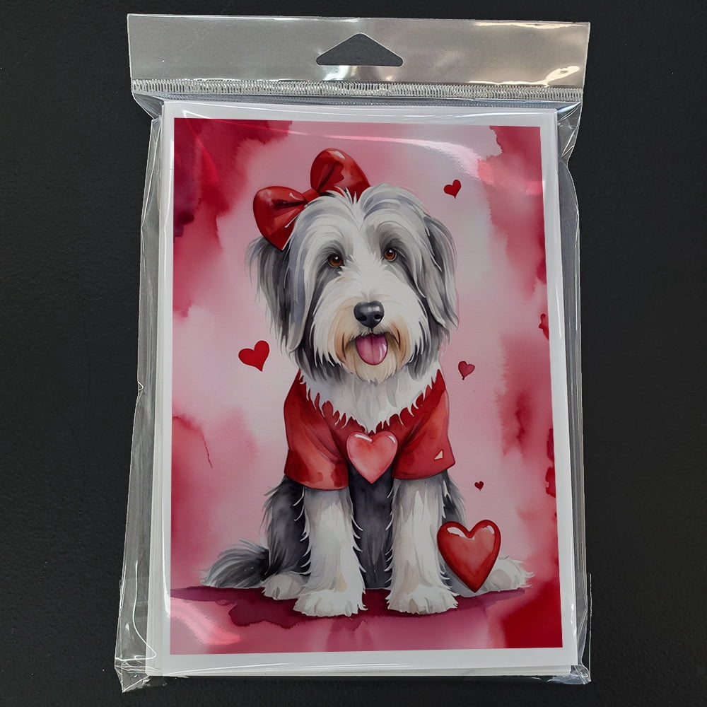 Bearded Collie My Valentine Greeting Cards Pack of 8 7 in x 5 in