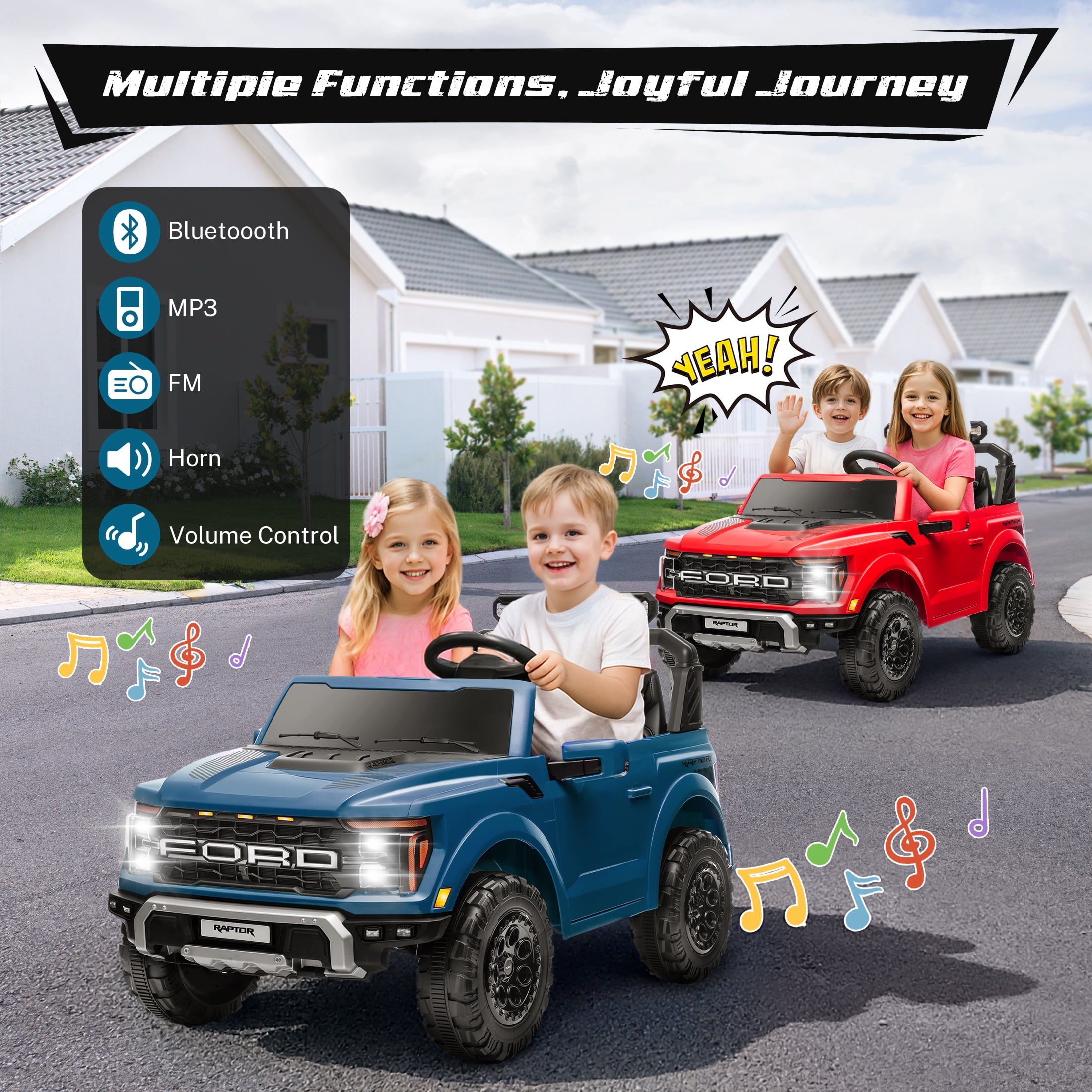 Ford F150 Raptor 2 Seater Ride on Toy Trucks for Kids, 24V Powered 2 Seat Ride on Cars with Remote Control/4 Wheelers/LED/Bluetooth/ Truck Bed Storage/Soft Start, Kids Electric Cars for Boys Girls