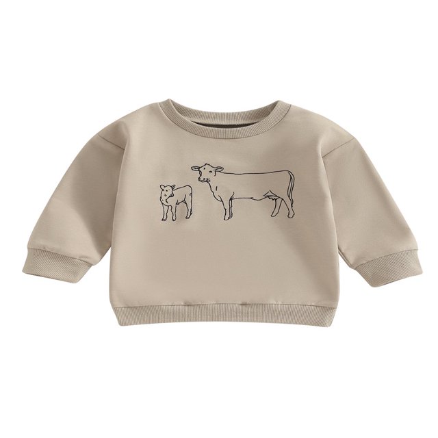 POINTERTECK Sweat à Manches Longues Western Garçon avec Imprimé Bétail pour l'Automne
