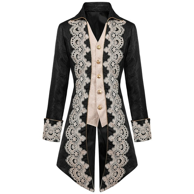 Penkiiy Manteau Queue d'Hirondelle pour Hommes Liquidation Manteau Patchwork Col Rabattu Manches Longues Cosplay Queue d'Hirondelle Noir Manteau Queue d'Hirondelle