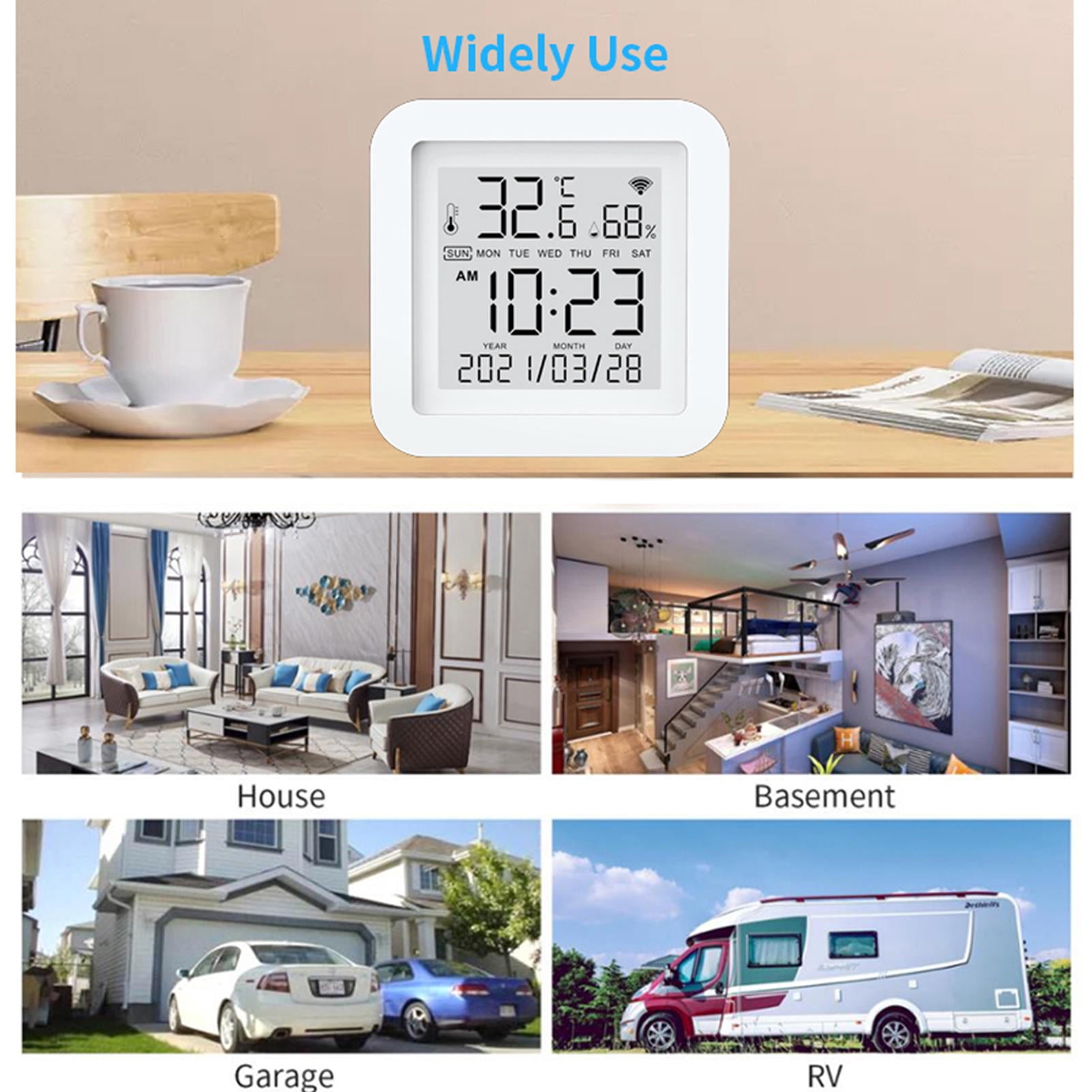 Yajisi WiFi Temperature Humidity Sensor, LCD Display Smart Thermometer with USB Power, Compatible with Alexa & Google Home, 2.6" x 2.6" x 0.7"
