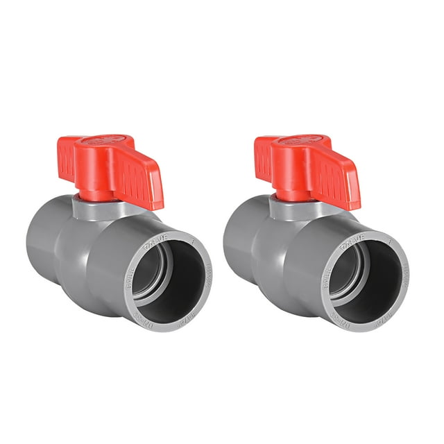 Unique Bargains PVC Ball Valve Water Supply Pipe Knob Tap Faucet Slip Ends 1-1/4' Inner Hole Diameter Red Gray 2Pcs