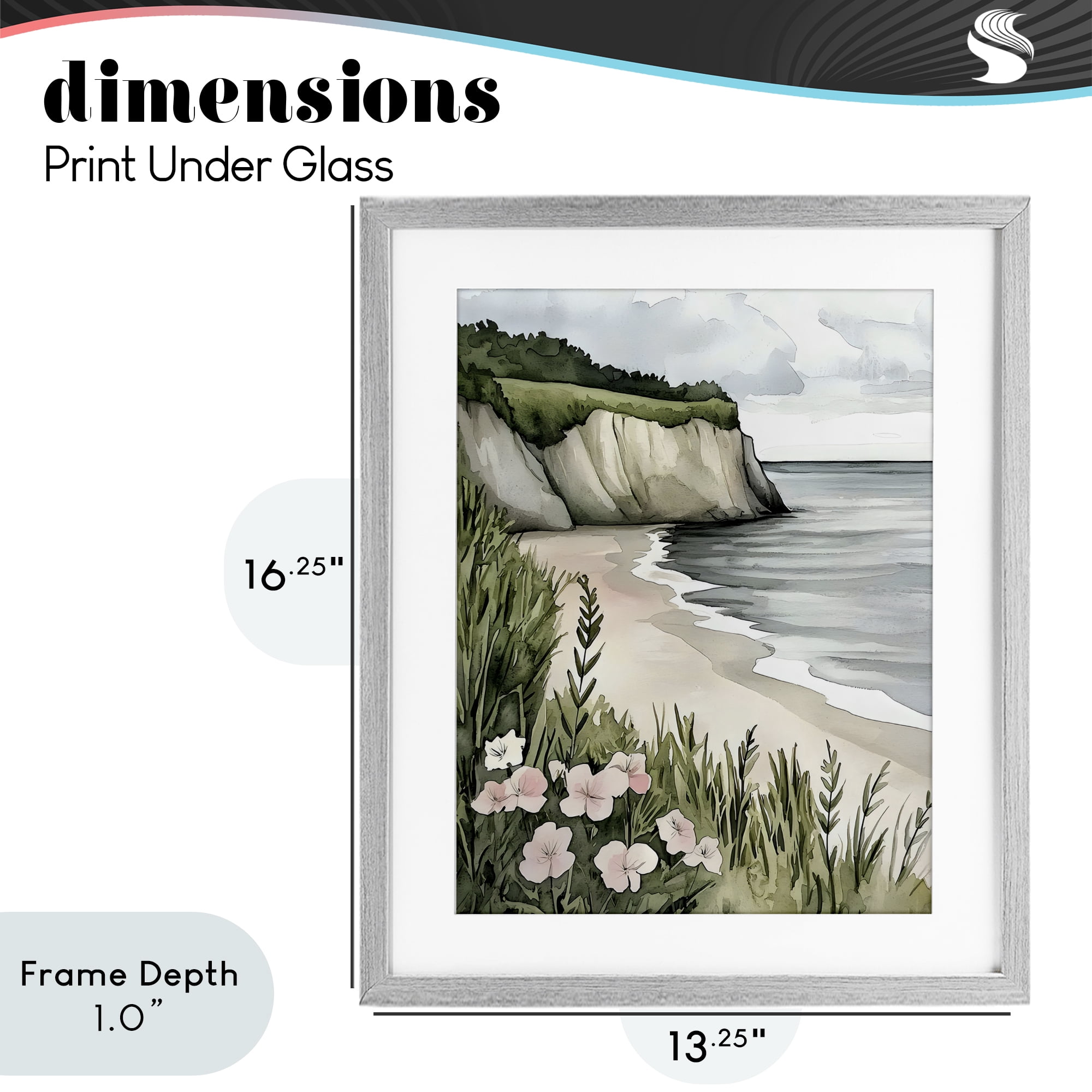 Stupell Industries Coastal Calm with Floral Blooms Gray Framed Print Under Glass, design by Riley B
