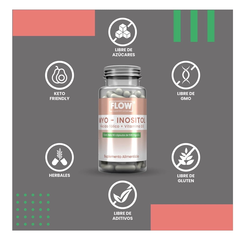Suplemento FLOW - 3 PACK de Myo- Inositol, Ácido Fólico y Vitamina D3 con  270 capsulas de 500 mg c/u | Bodega Aurrera en línea