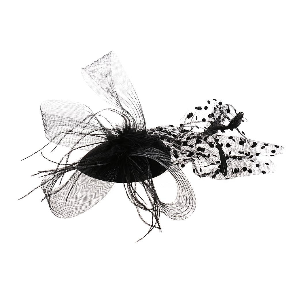 Women's Black Burlesque Mini Glitter Top Hat & Feather Fancy Dress Hen Theme Fun 