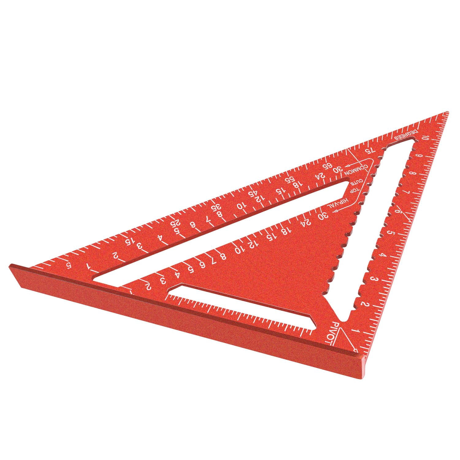 1 Piece 12 Inch Aluminum Alloy Triangular Ruler, Imperial Protractor for Woodworking, Red