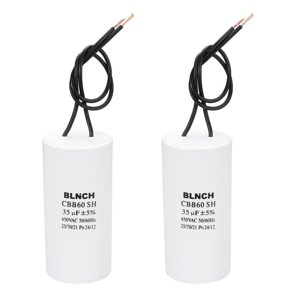 Uxcell 2 Pcs CBB60 Running Capacitor, 35uF 450V 2 Wire Electric Air Compressor Motor Run Starting Capacitor for Washing Machine, Refrigerator, Air Conditioner, White