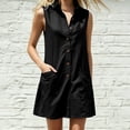 thumbnail image 5 of Women's Sleeveless Solid Color Cotton Linen Blend Shirt Dress Collared Button Down Casual Dress with Pockets Black M(M), 5 of 7