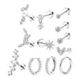thumbnail image 2 of Juego de 12 pendientes de aro de moda para mujeres y niñas, aretes tipo botón Plata, 2 of 9