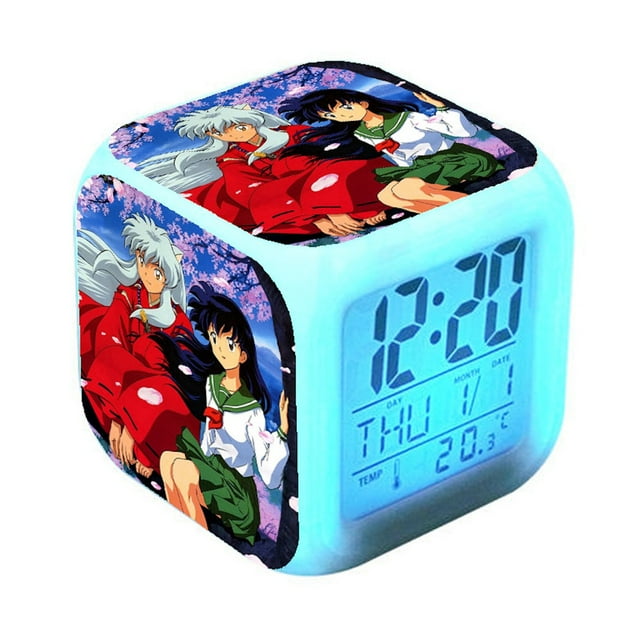 Reloj digital LED Inuyasha de forma cuadrada con alarma para niños