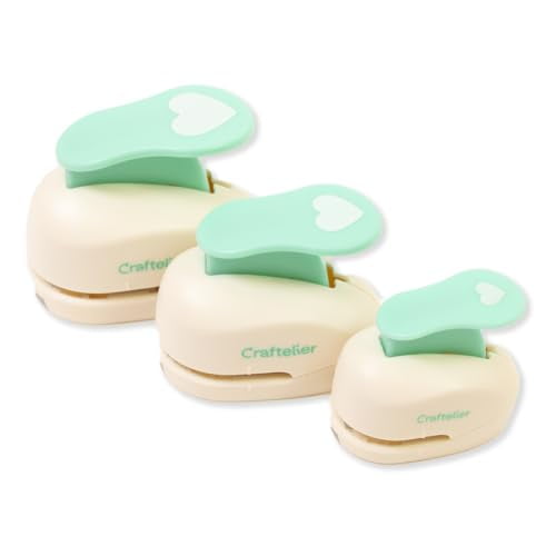 Craftelier - Heart Hole Punch Set | 3/8", 5/8" & 1" Heart Shaped Hole Puncher for Paper Crafts | Hole Puncher for Scrapbooking, DIY Cards & Journals | Craft Punch Set for Paper
