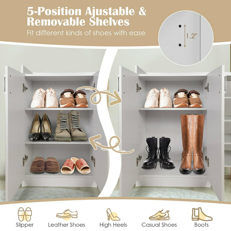 Wooden Shoe Cabinet 2-Door Storage Entryway Shoes Organizer w