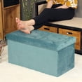 thumbnail image 5 of PINPLUS 31.5" Foldable Ottoman with Storage Bench for Living Room, Footrest Stool Teal Velvet Toy Chest Box, 5 of 12